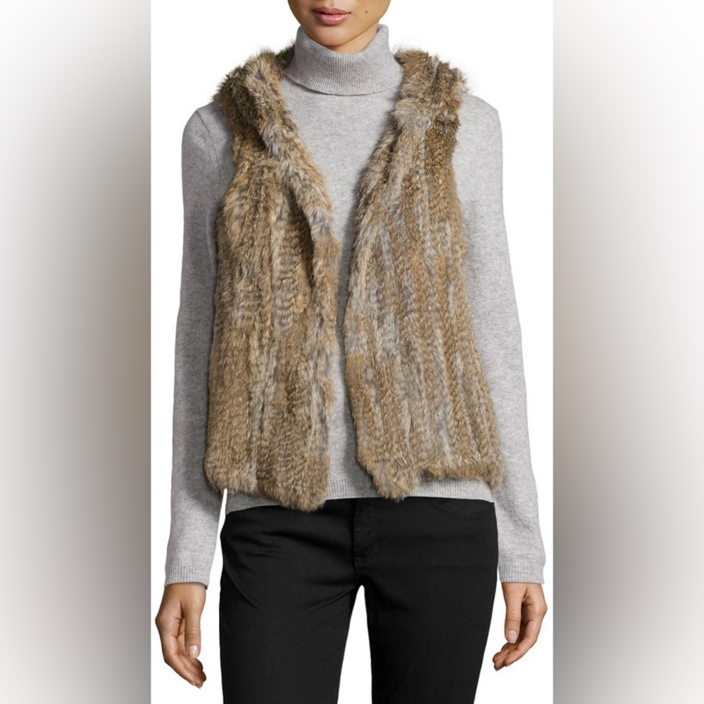 Neiman Marcus RabbIt Fur Hooded Vest